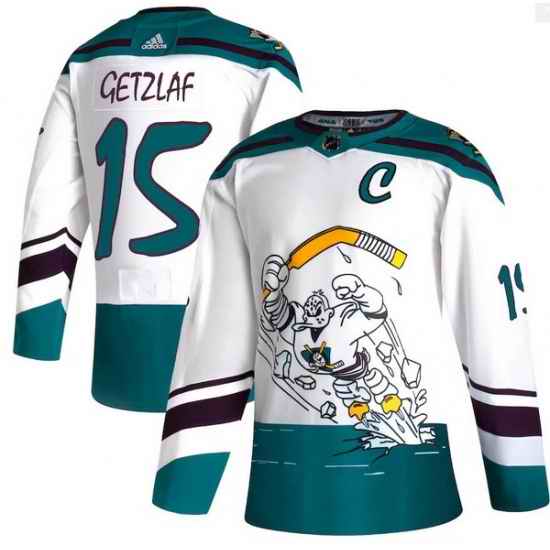 Men Anaheim Ducks 15 Ryan Getzlaf White 2020 21 Reverse Retro Adidas Jersey